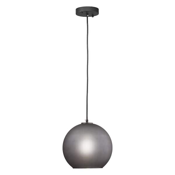 CARRO Helos 1-Light Black Pendant with Gray Globe Frosted Glass Shade