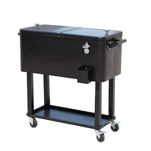 80 QT Rolling Ice Chest Portable Patio Party Drink Cooler Cart,Black