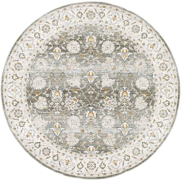 Livabliss Dresden Gray Traditional 5 ft. Round ft. Indoor Area Rug