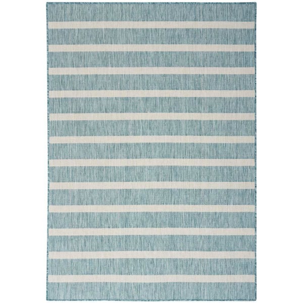 Nourison Positano Aqua Ivory 5 ft. x 7 ft. Stripes Contemporary Area Rug