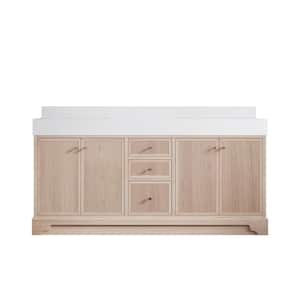 Manhattan Oak 72 in. W x 22 in. D x 36 in. H Double Sink Bath Vanity in White Oak with 5" White Quartz Top