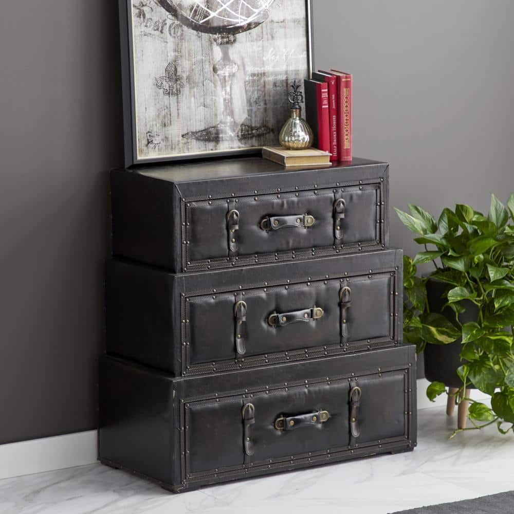 Black leather chest of drawers discount