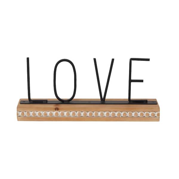 Litton Lane Wood Love Decorative Sign with Wood Beaded Base
