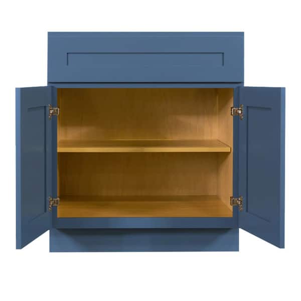 Lancaster Blue Plywood Shaker Stock Assembled Base Kitchen Cabinet 27 in. W x 34.5 in. D H x 24 in. D