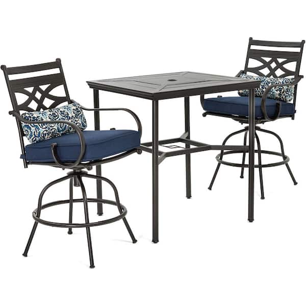 Hanover Montclair 3 Piece Metal Outdoor, Bar Height Outdoor Table And Chairs Home Depot