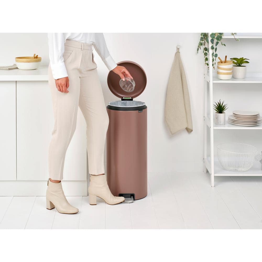 Satin Taupe 8-Gallon Fingerprint Resistant Step-On Trash Can