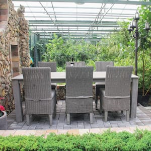 Nikaia Gray Armless Wicker Outdoor Dining Chair with Gray Cushion (2-Pack)