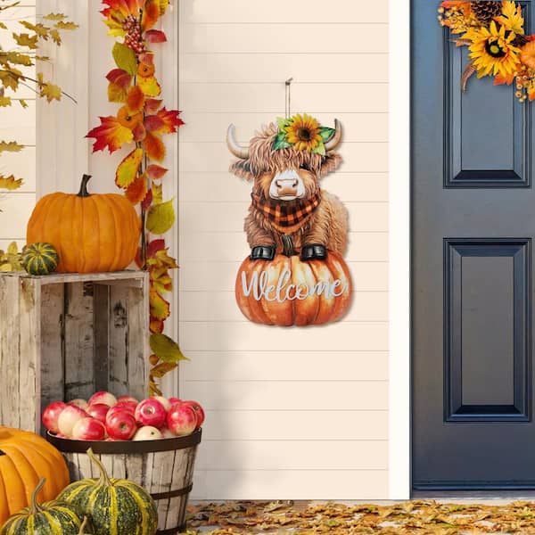 Glitzhome 29.75 in. H Fall Metal Highland Cow Yard Stake or Wall
