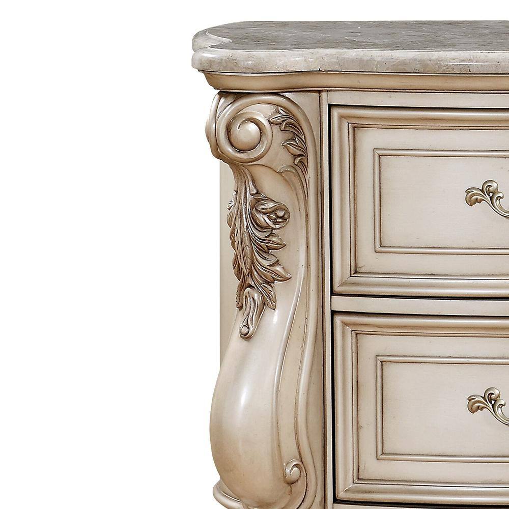 Gorsedd Antique Champagne 2-Drawer Nightstand with Marble Top