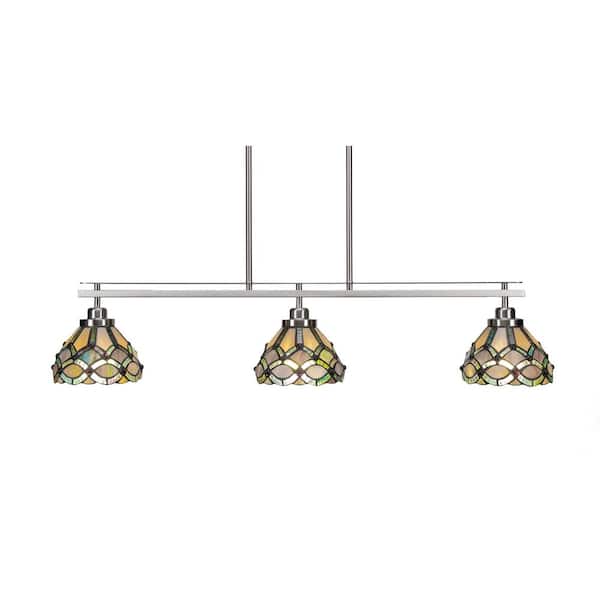 Unbranded Monroe 3-Light Brushed Nickel, Billiard Light, Any room with 7 in. Grand Merlot Art Glass Shades no bulbs included