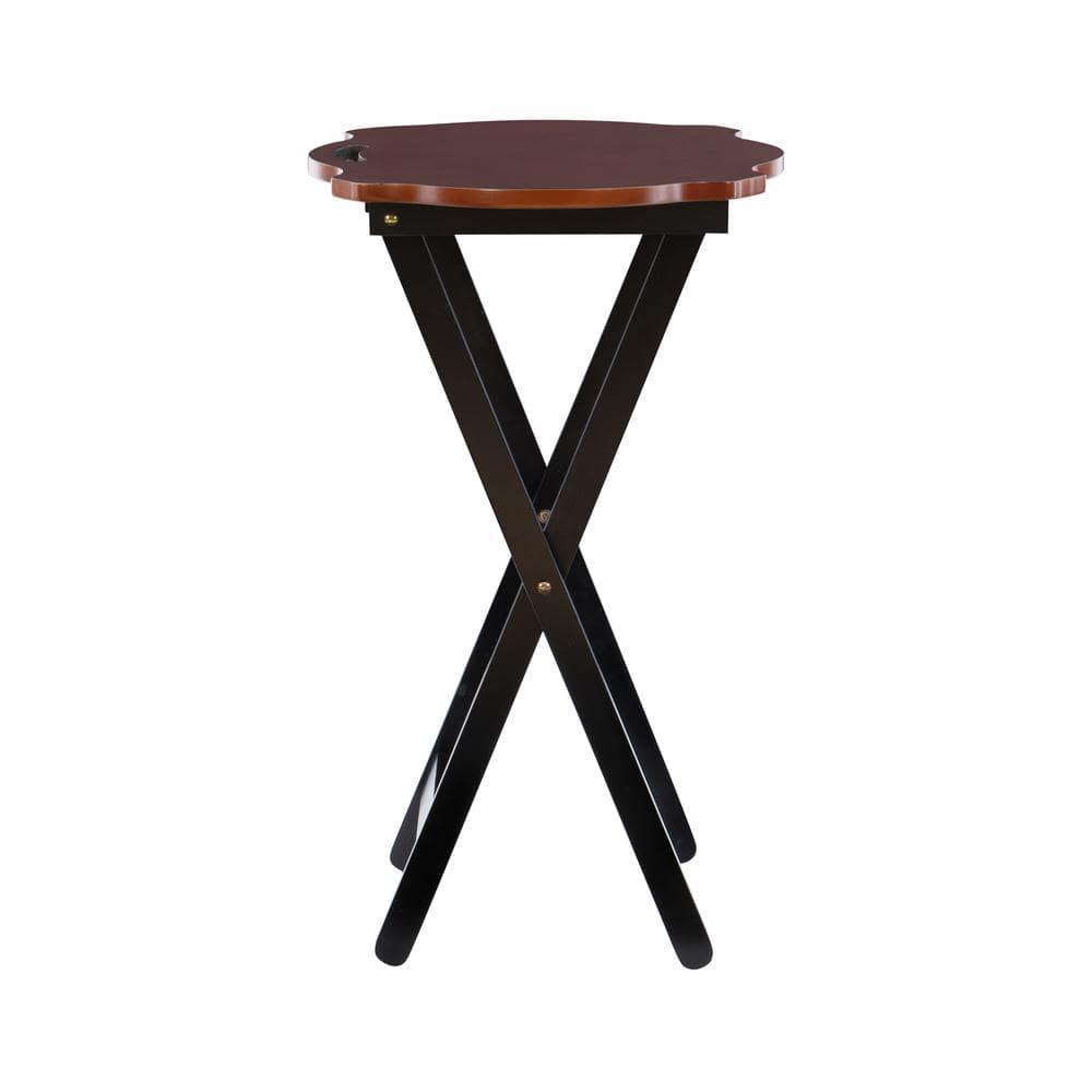 Serpentine Hazelnut & Black Folding Tray Table Set with Rubberwood Legs