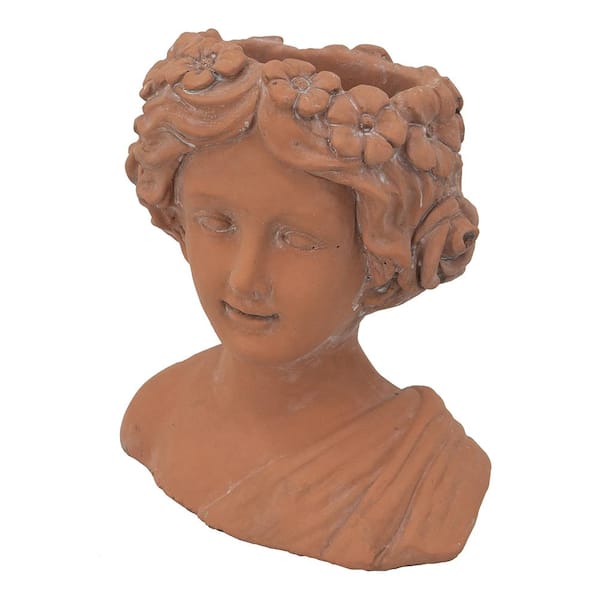 Noble House 9 in. x 5.5 in. x 9.5 in. Brown Indoor/Outdoor Patio Greek Style Ceramic Individual Pots Cement Head Planter