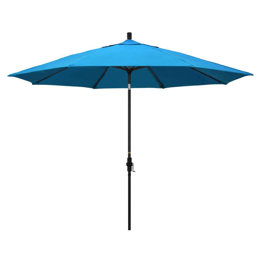 11 ft. Black Aluminum Market Patio Umbrella with Aluminum Ribs Collar Tilt Crank Lift in Canvas Cyan Sunbrella price history on PriceWatchPro