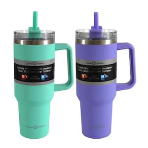40 oz. Double Wall Stainless Steel Teal/Purple Tumbler with Handle (2-Pack)