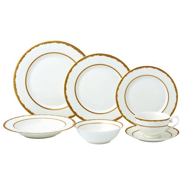 Lorren Home Trends 28-Piece Patterned Gold Accent Bone China Dinnerware Set (Service for 4)