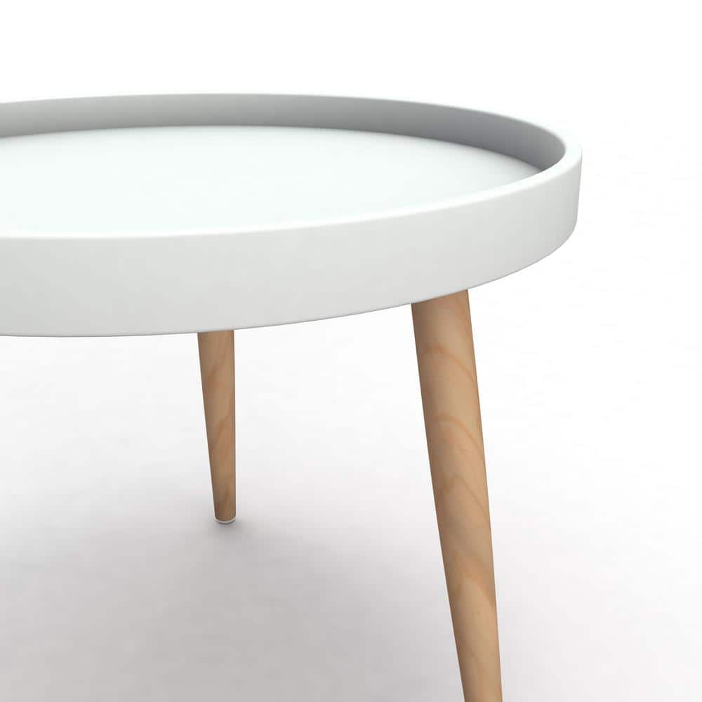 Kurv Round White and Natural Wood Chat Table
