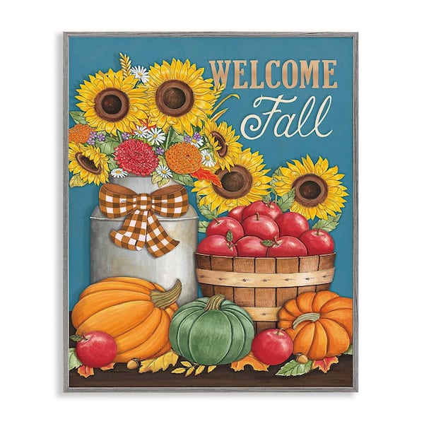 Stupell Industries Welcome Fall Harvest by Deb Strain 1 Piece Framed Graphic Print Nature Poster Art Print 14 in. x 11 in.