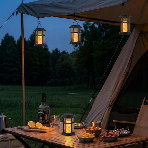 C Cattleya 1-Light Black Solar Outdoor Lantern with Flame-Style