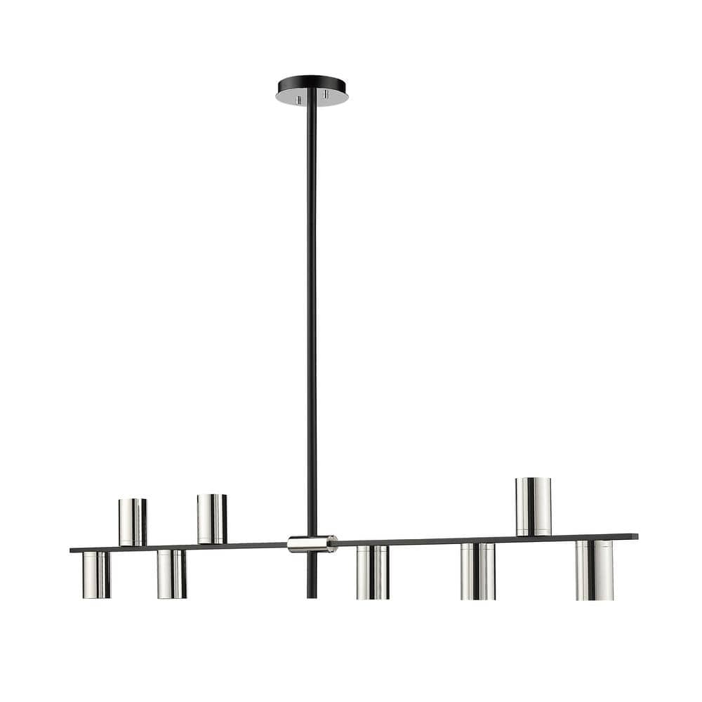 Calumet 8-Light Mate Black Plus Polished Nickel Chandelier with No Shade