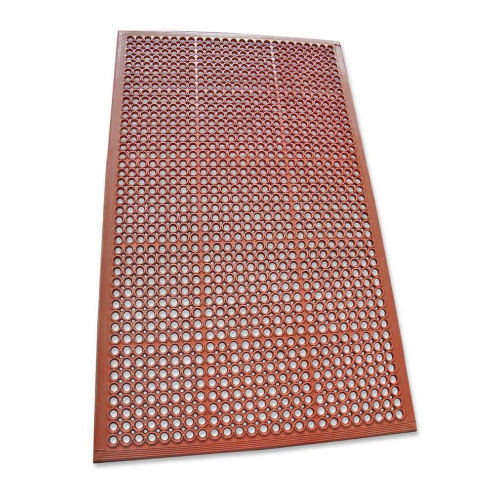 Red Non-Slip Rubber Kitchen Mat with Drainage Holes