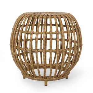 19.7 in. L x 19.7 in. W x 18.5 in. H Light Brown Round Wicker Outdoor Side Table