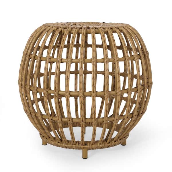 Angel Sar 19.7 in. L x 19.7 in. W x 18.5 in. H Light Brown Round Wicker Outdoor Side Table