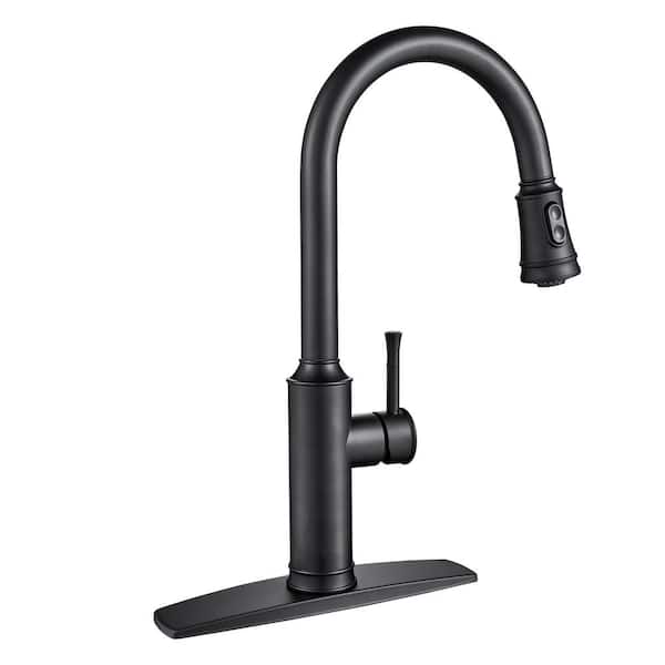 ANZA Single Handle Pull Down Sprayer Kitchen Faucet with High Arc Gooseneck Design in Black