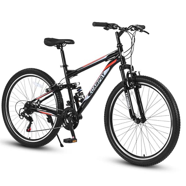Kahomvis 26 in. 21-Speed Steel Adult Mountains Bike in Black with Front and Rear Shock Absorption