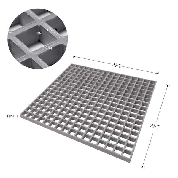 Wellco 2 ft. x 4 ft. x 1 in. Fiberglass Molded Grating, 1.5 in. x 1.5 in. x 1 in., Resin Paver,Gray