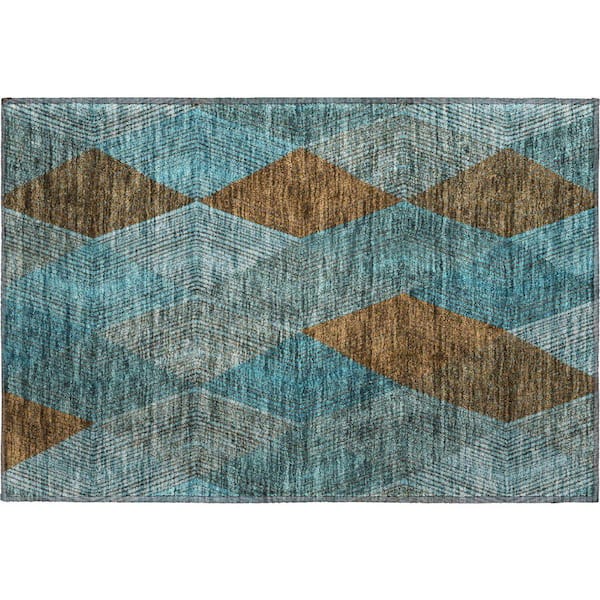 Mayfield Premium Machine Washable Abstract AMF962 Teal 1 ft. 8 in. x 2 ft. 6 in. Area Rug