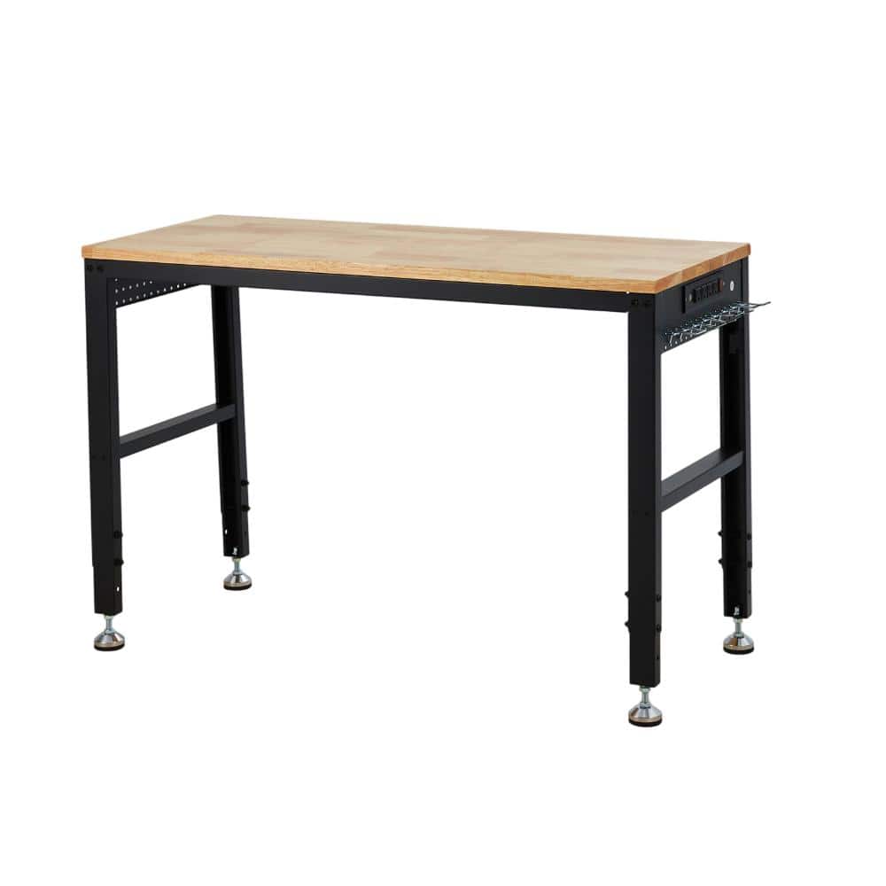 Garage Workbench with Adjustable Height, Thick Rubberwood Top, U-Shaped Legs, Built-in Power Outlets for Garage,Workshop price history on PriceWatchPro