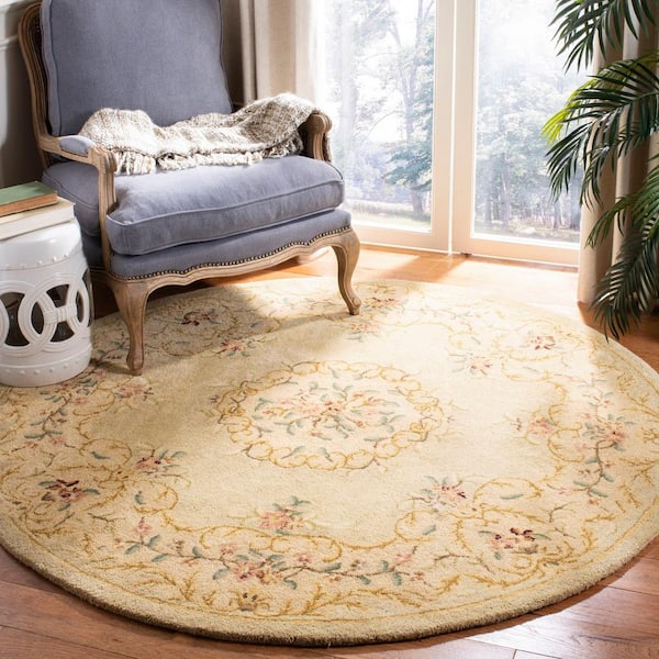 Bergama Light Green/Beige 4 ft. x 4 ft. Round Border Area Rug