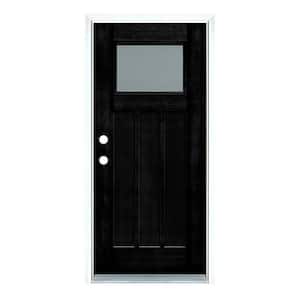 36 in. x 80 in. Right-Hand Inswing Frosted Glass Craftsman Stained Black Fiberglass Prehung Front Door