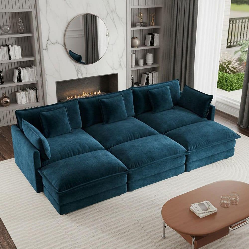 Homy Casa HEAT 111.5 in. Track Arm 6-Piece Chenille Sectional Sofa with ...