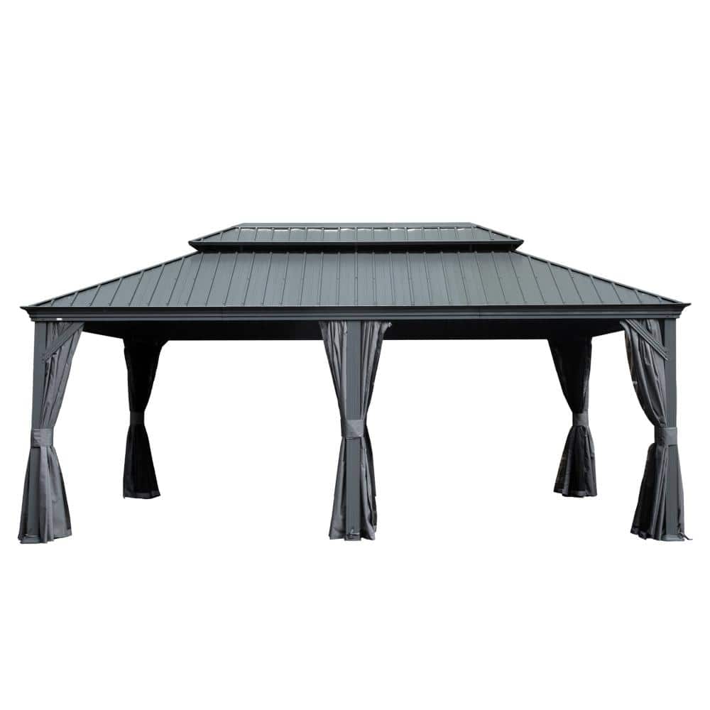 12 ft. x 20 ft. Upgraded Hardtop Gazebo with Dual-Layer Galvanized Steel Roof, Advanced Drainage,Curtains & Netting,Grey price history on PriceWatchPro