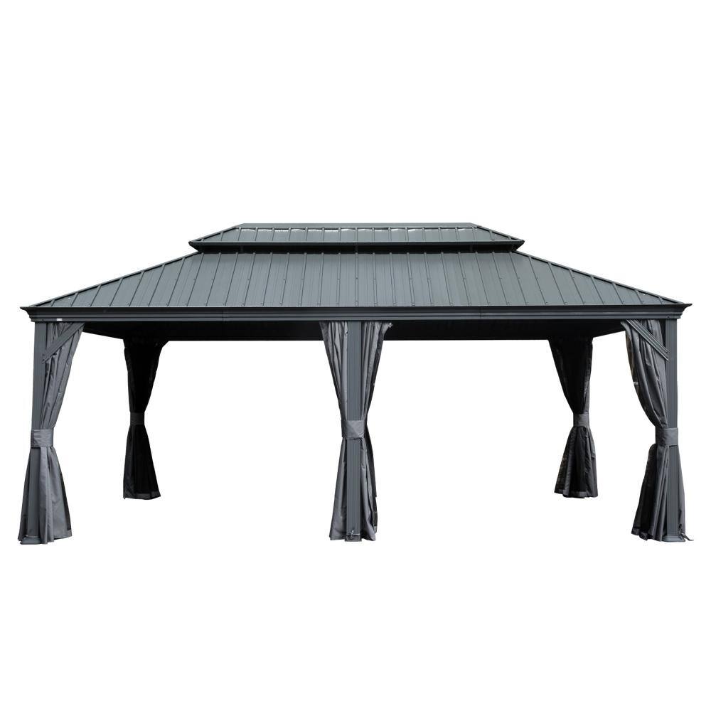 12 ft. x 18 ft. Outdoor Metal Hardtop Gazebo, Galvanized Steel Double Roof, Curtains and Netting,All-Weather Canopy,Grey price history on PriceWatchPro