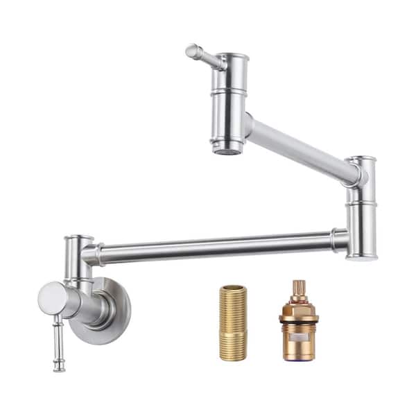 IVIGA 23.5 in. Wall Mounted Folding Pot Filler with Double Joint Swing Arm in Brushed Nickel