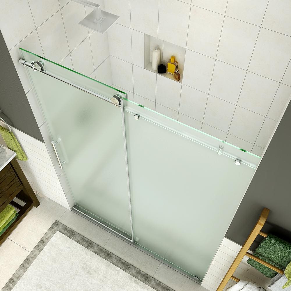 Coraline 48'' Frosted Tempered Glass Frameless Sliding Shower Door