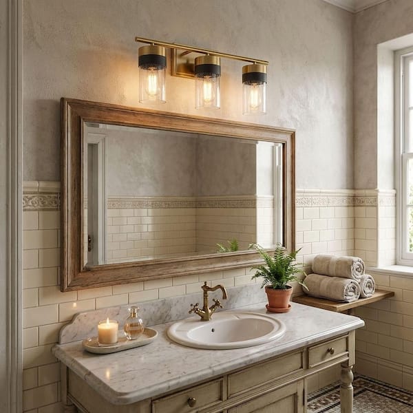 Savoy House Brickell 22 in. 3-Light Warm Brass/Black Vanity Light