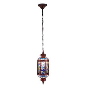 60-Watt 1-Light Red ‎and Blue Mid-Century Modern Pendant Light with Adjustable Height for Dining Room, No Bulbs Included