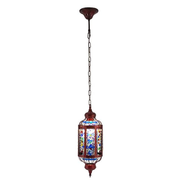 OUKANING 60-Watt 1-Light Red ‎and Blue Mid-Century Modern Pendant Light with Adjustable Height for Dining Room, No Bulbs Included