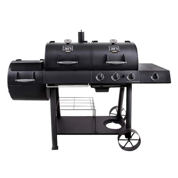 OKLAHOMA JOE S Longhorn Combo 3 Burner Charcoal and Gas Smoker Grill in Black with 1 060 sq. in. Cooking Space 15202029