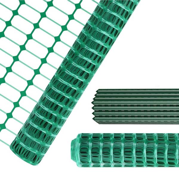 40 in. x 164 ft. Extra Strength Temporary Green Plastic Garden Netting Fence with 50 Steel Stakes and Accessories
