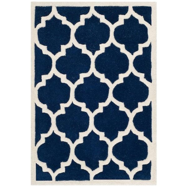SAFAVIEH Chatham Dark Blue/Ivory 3 ft. x 5 ft. Border Latticework Trellis Area Rug