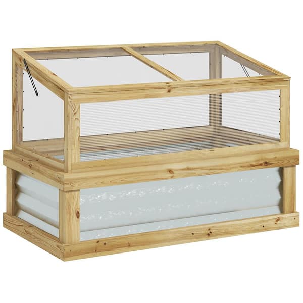 Unbranded Lean-to Raised Garden Bed with Greenhouse, Wood Cold Frame with Protective Cover, Ideal for Herbs, Vegetables & Flowers