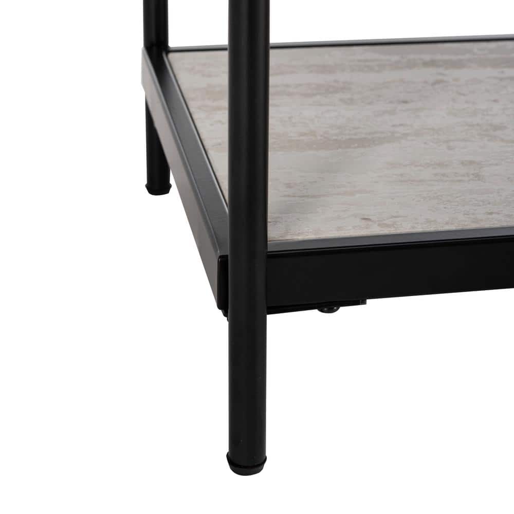 Transitional Beige Wood & Matte Black Metal Console Table with Storage