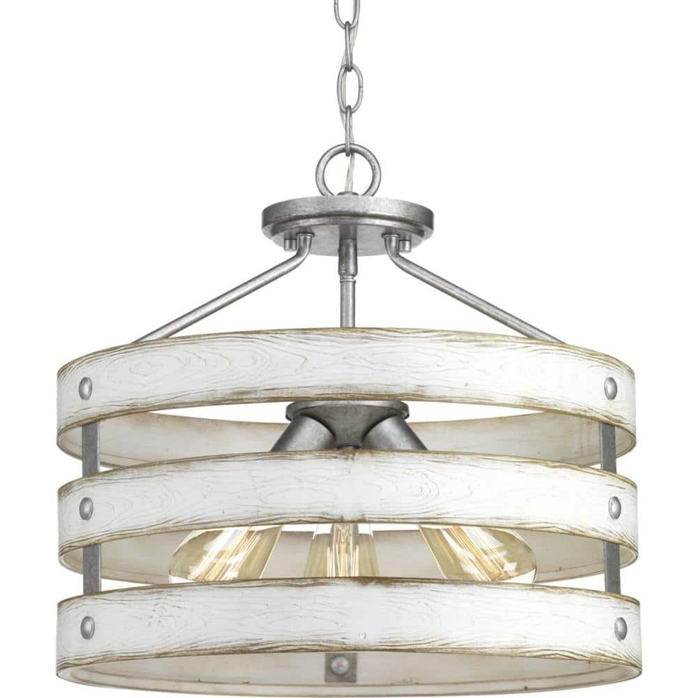 Gulliver 17" White and Galvanized Farmhouse Drum Light