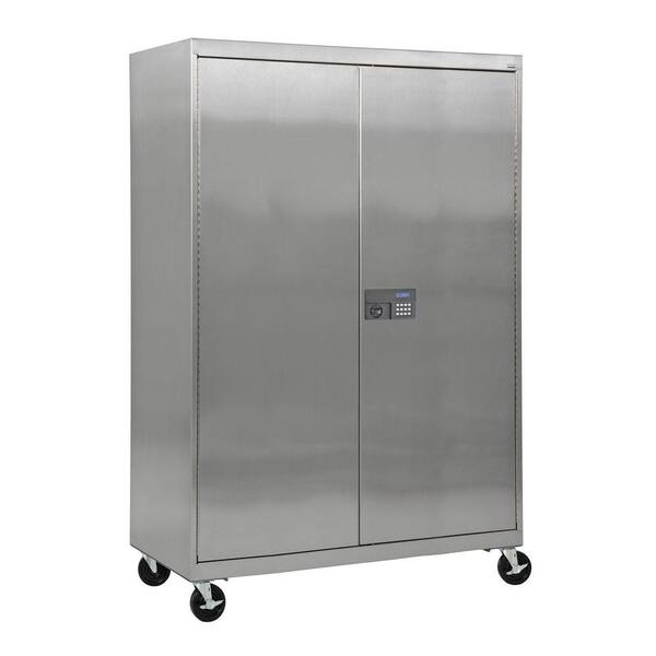 Sandusky 84 in. H x 48 in. W x 24 in. D Stainless Steel Mobile Cabinet with Electronic Lock