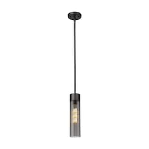 Empire 100-Watt 1 Light Matte Black Shaded Pendant Light with Tinted glass Tinted Glass Shade