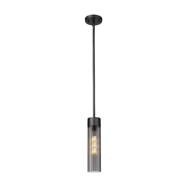 Innovations Empire 100-Watt 1 Light Matte Black Shaded Pendant Light with Tinted glass Tinted Glass Shade